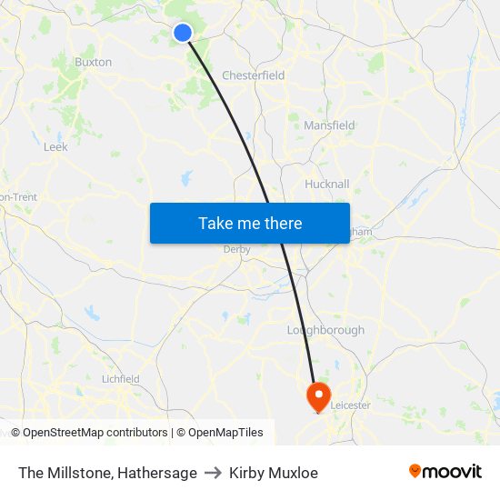 The Millstone, Hathersage to Kirby Muxloe map