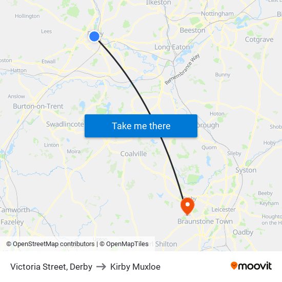 Victoria Street, Derby to Kirby Muxloe map