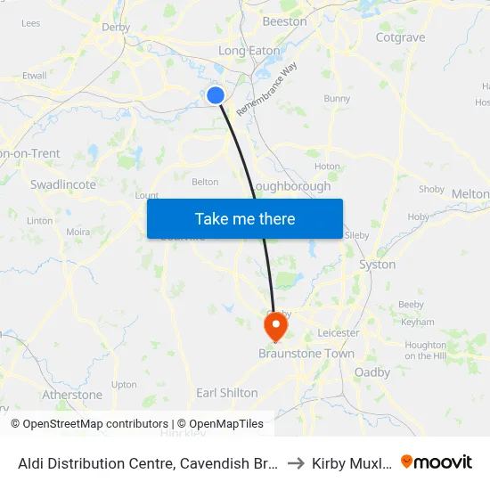 Aldi Distribution Centre, Cavendish Bridge to Kirby Muxloe map