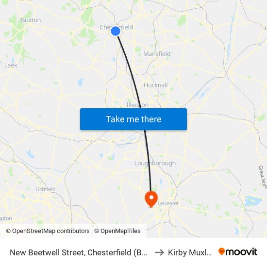 New Beetwell Street, Chesterfield (B13) to Kirby Muxloe map