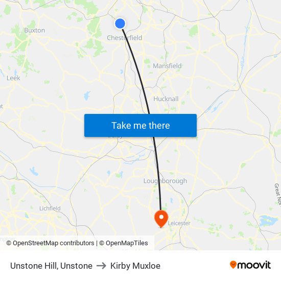 Unstone Hill, Unstone to Kirby Muxloe map