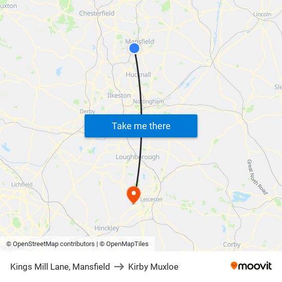 Kings Mill Lane, Mansfield to Kirby Muxloe map