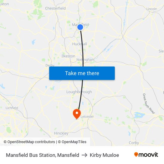 Mansfield Bus Station, Mansfield to Kirby Muxloe map
