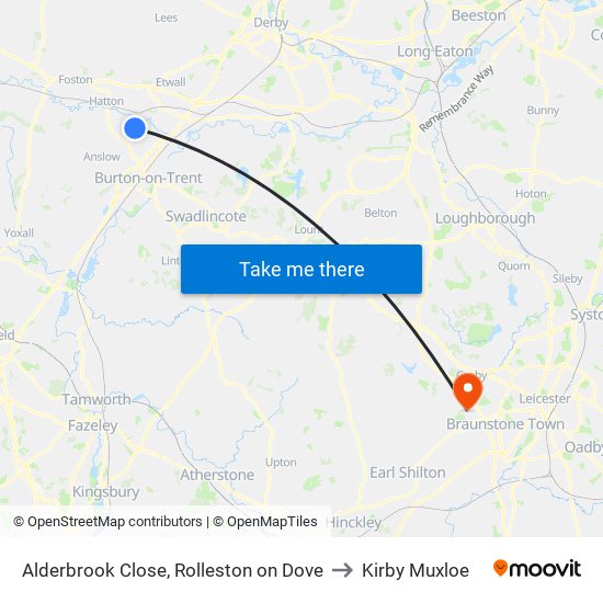 Alderbrook Close, Rolleston on Dove to Kirby Muxloe map