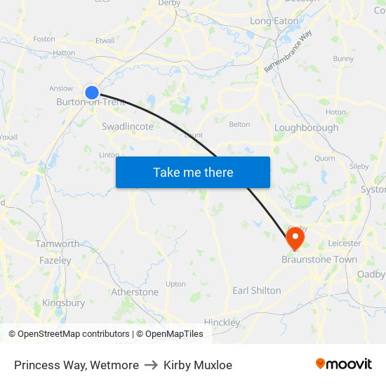 Princess Way, Wetmore to Kirby Muxloe map