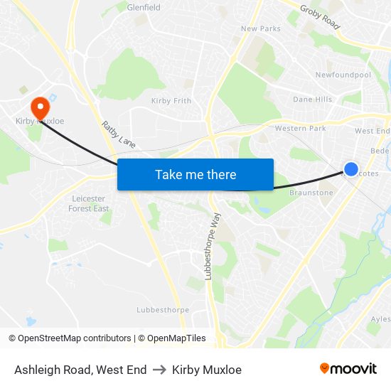 Ashleigh Road, West End to Kirby Muxloe map