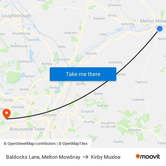 Baldocks Lane, Melton Mowbray to Kirby Muxloe map
