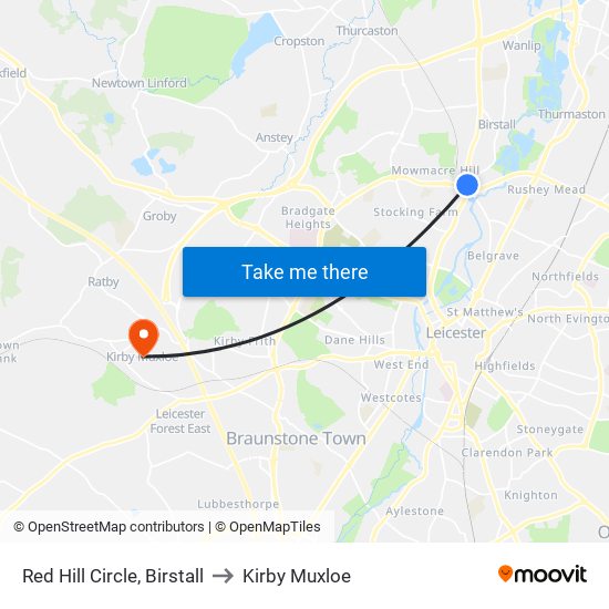 Red Hill Circle, Birstall to Kirby Muxloe map