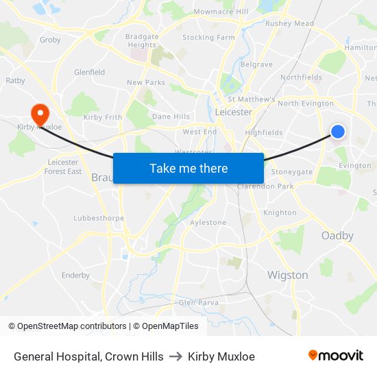 General Hospital, Crown Hills to Kirby Muxloe map