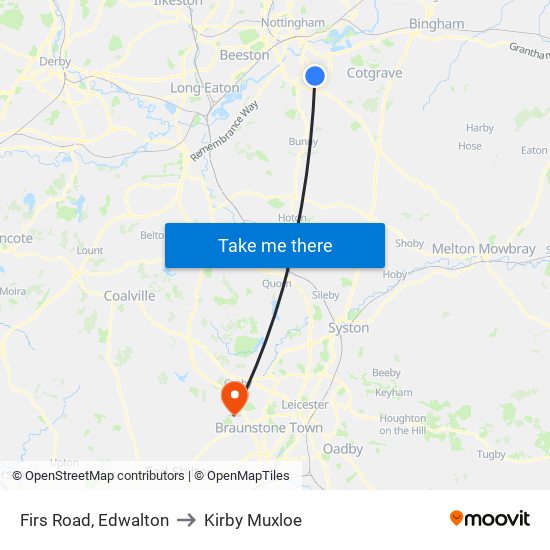 Firs Road, Edwalton to Kirby Muxloe map