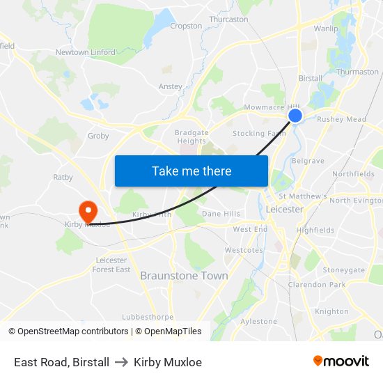 East Road, Birstall to Kirby Muxloe map