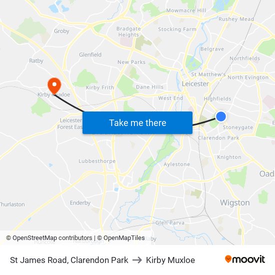 St James Road, Clarendon Park to Kirby Muxloe map