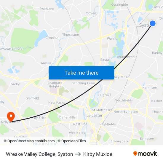 Wreake Valley College, Syston to Kirby Muxloe map