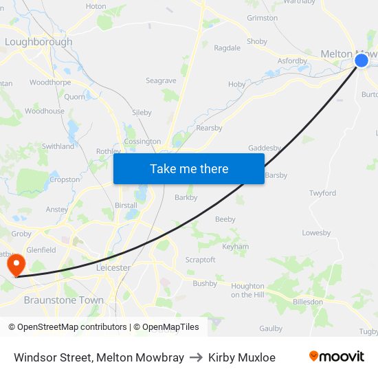 Windsor Street, Melton Mowbray to Kirby Muxloe map