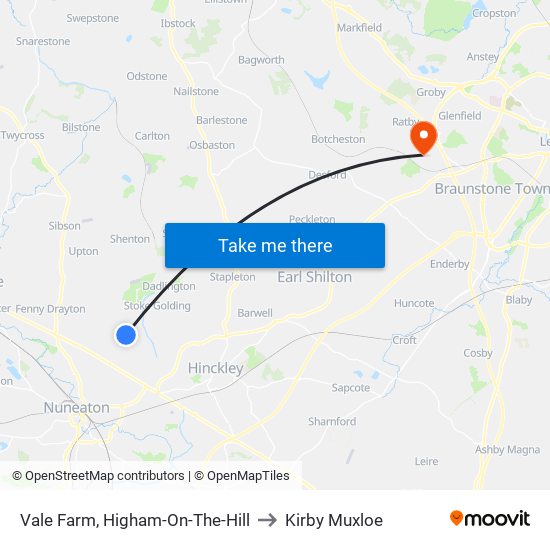 Vale Farm, Higham-On-The-Hill to Kirby Muxloe map