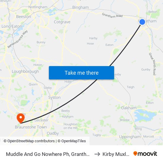 Muddle And Go Nowhere Ph, Grantham to Kirby Muxloe map