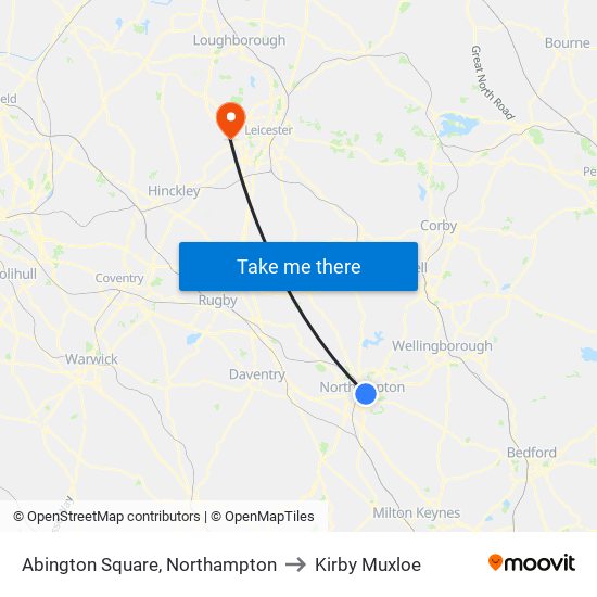 Abington Square, Northampton to Kirby Muxloe map