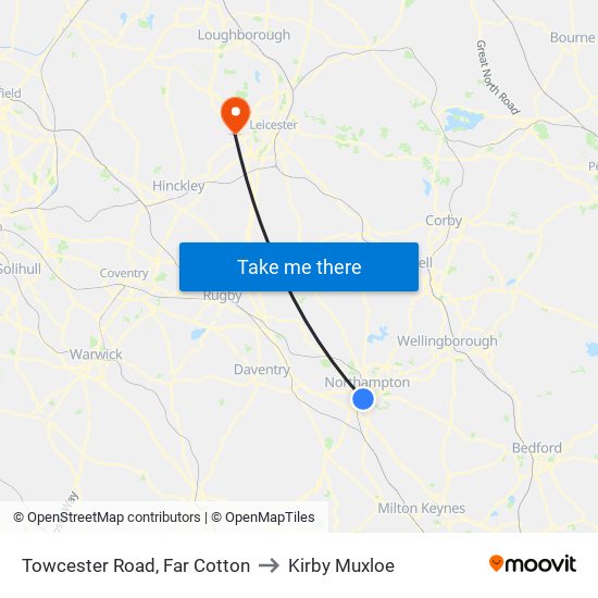 Towcester Road, Far Cotton to Kirby Muxloe map