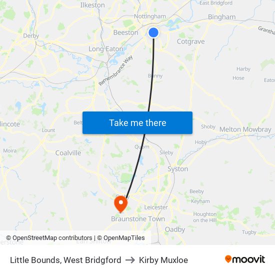 Little Bounds, West Bridgford to Kirby Muxloe map