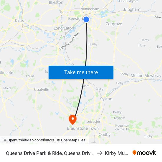 Queens Drive Park & Ride, Queens Drive (Li10) to Kirby Muxloe map