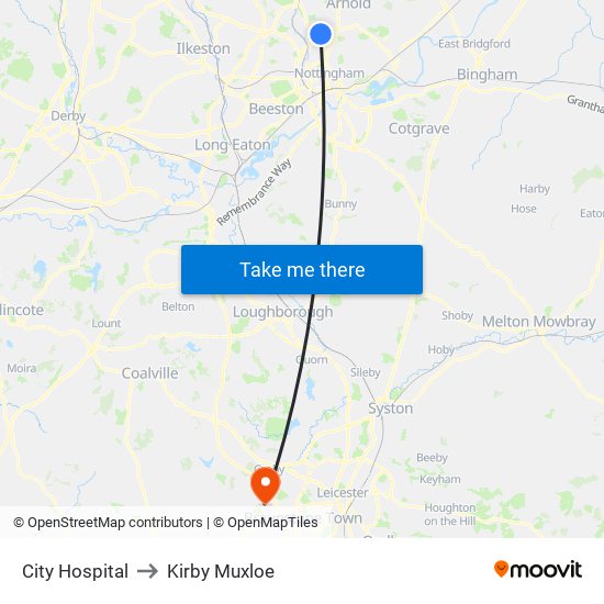 City Hospital to Kirby Muxloe map