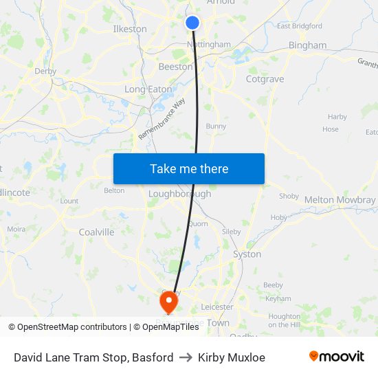 David Lane Tram Stop, Basford to Kirby Muxloe map