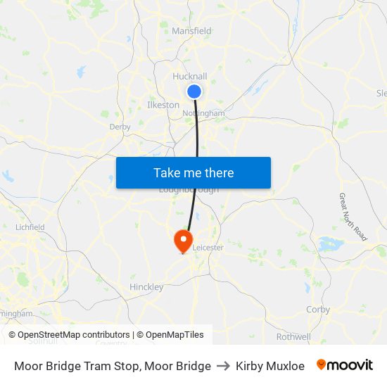 Moor Bridge Tram Stop, Moor Bridge to Kirby Muxloe map