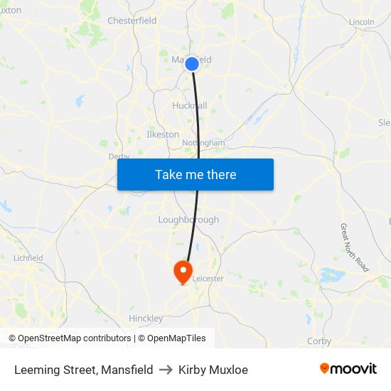 Leeming Street, Mansfield to Kirby Muxloe map