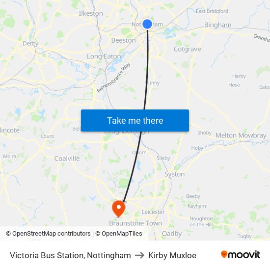 Victoria Bus Station, Nottingham to Kirby Muxloe map