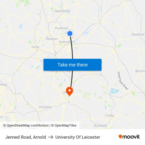 Jenned Road, Arnold to University Of Leicester map