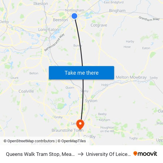 Queens Walk Tram Stop, Meadows to University Of Leicester map