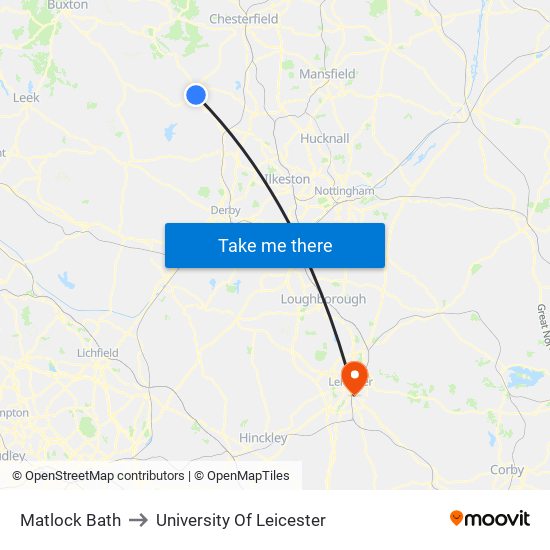 Matlock Bath to University Of Leicester map
