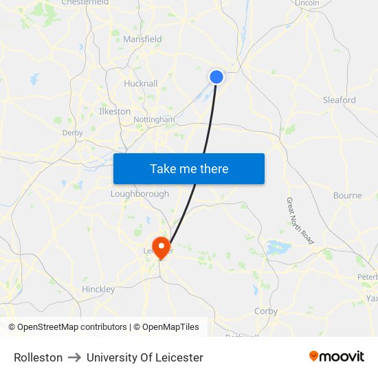 Rolleston to University Of Leicester map