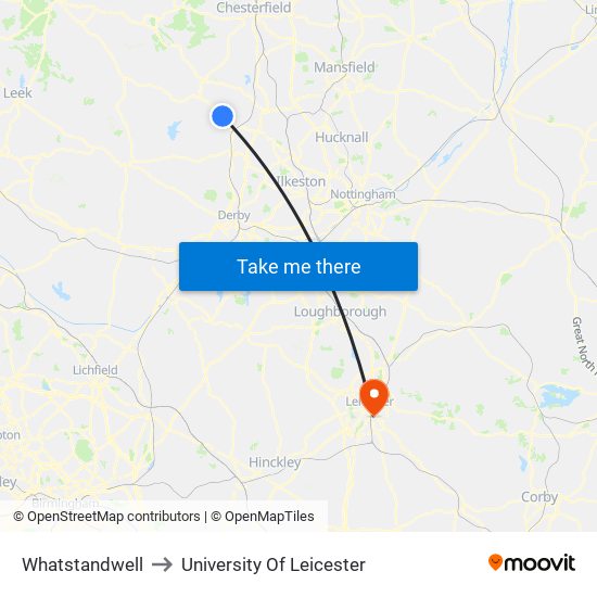 Whatstandwell to University Of Leicester map