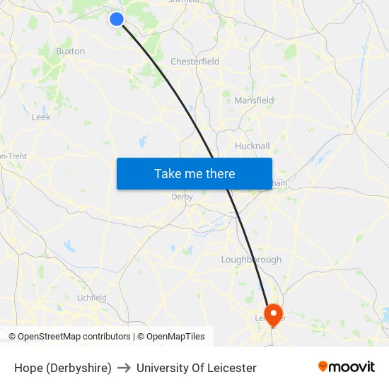 Hope (Derbyshire) to University Of Leicester map