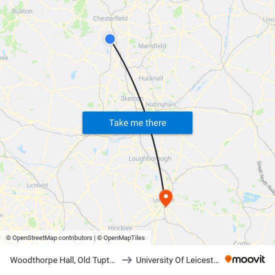 Woodthorpe Hall, Old Tupton to University Of Leicester map