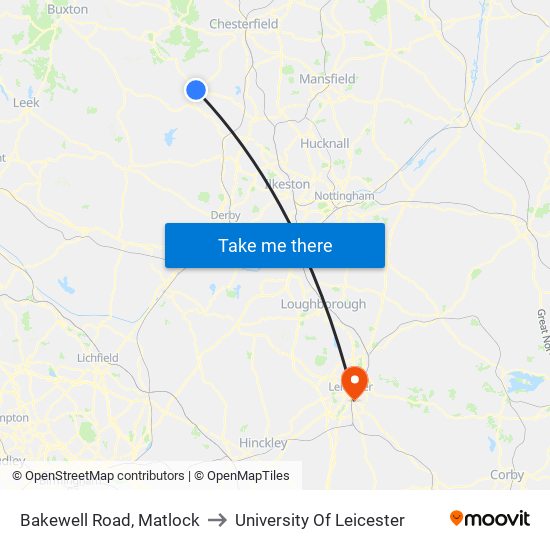 Bakewell Road, Matlock to University Of Leicester map
