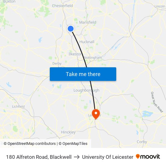 180 Alfreton Road, Blackwell to University Of Leicester map