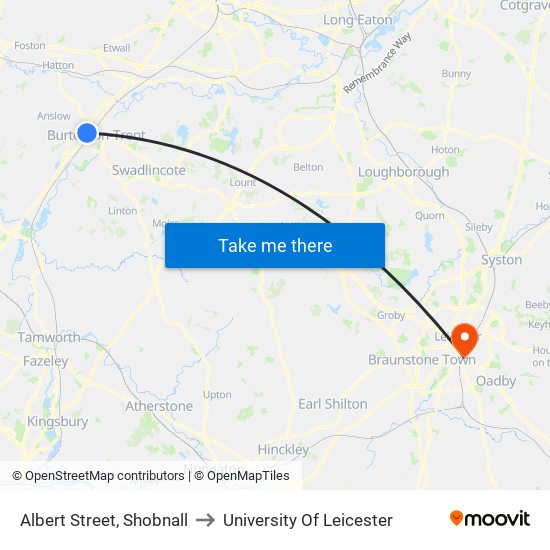 Albert Street, Shobnall to University Of Leicester map