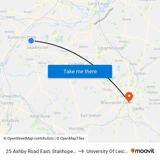 25 Ashby Road East, Stanhope Bretby to University Of Leicester map