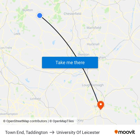 Town End, Taddington to University Of Leicester map