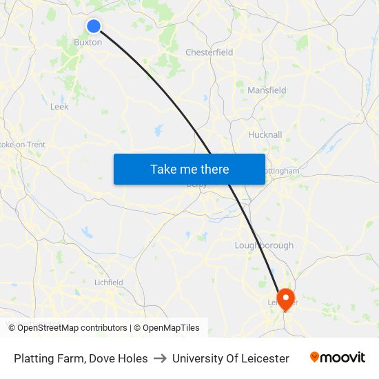 Platting Farm, Dove Holes to University Of Leicester map