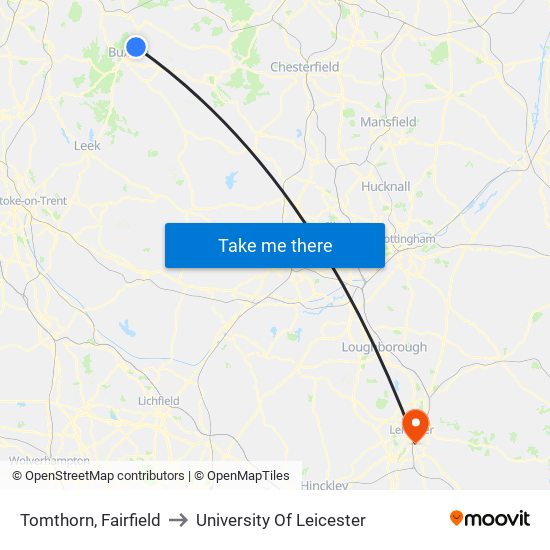 Tomthorn, Fairfield to University Of Leicester map