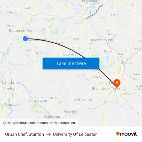 Urban Chef, Stanton to University Of Leicester map