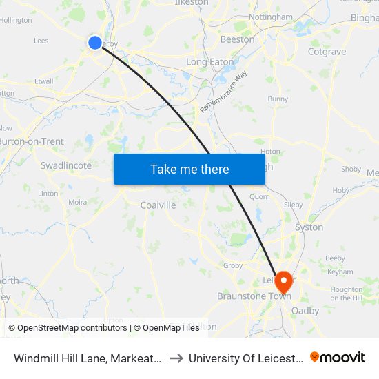 Windmill Hill Lane, Markeaton to University Of Leicester map