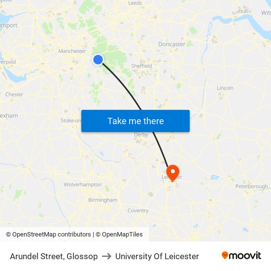 Arundel Street, Glossop to University Of Leicester map