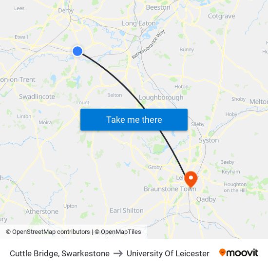 Cuttle Bridge, Swarkestone to University Of Leicester map