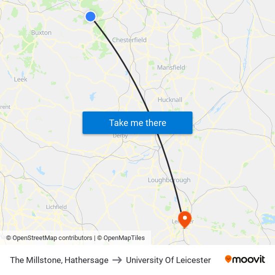 The Millstone, Hathersage to University Of Leicester map