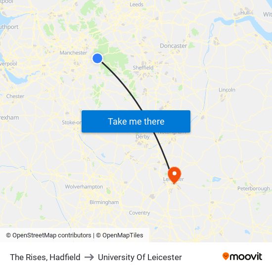 The Rises, Hadfield to University Of Leicester map