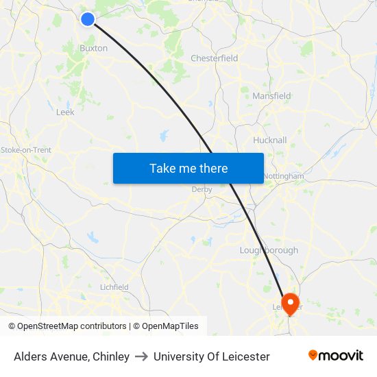 Alders Avenue, Chinley to University Of Leicester map